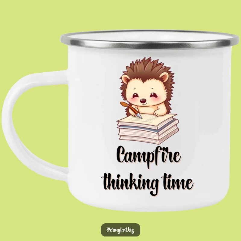 Funny Hedgehog Camping Mug - Thoughtful Writer Enamel Gift for Outdoors