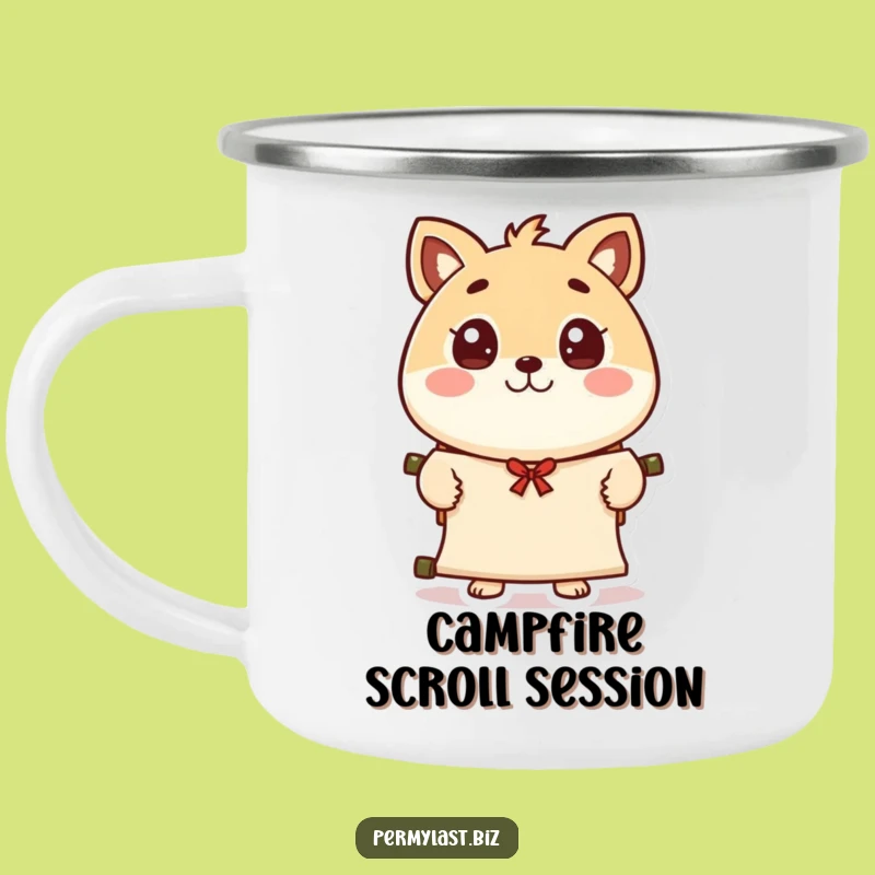 Funny Character Scroll Camping Mug: Adventure Fuel for Storytellers