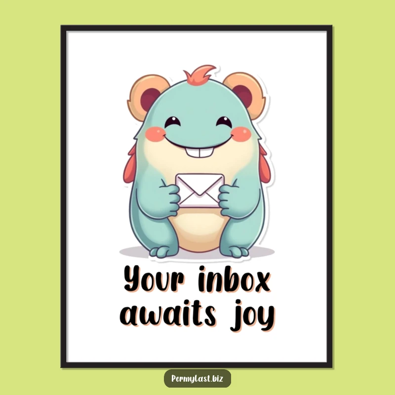 Funny Grinning Creature Poster - Quirky Email Icon Wall Art Gift
