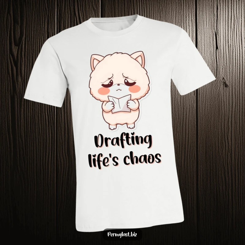 Funny t-shirt with an exasperated fluffy character holding a small, crumpled paper, ideal for expressing relatable moments of mild annoyance.
